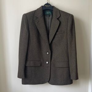 Classic Ralph Lauren Olive Green Lamb's Wool Tweed Blazer